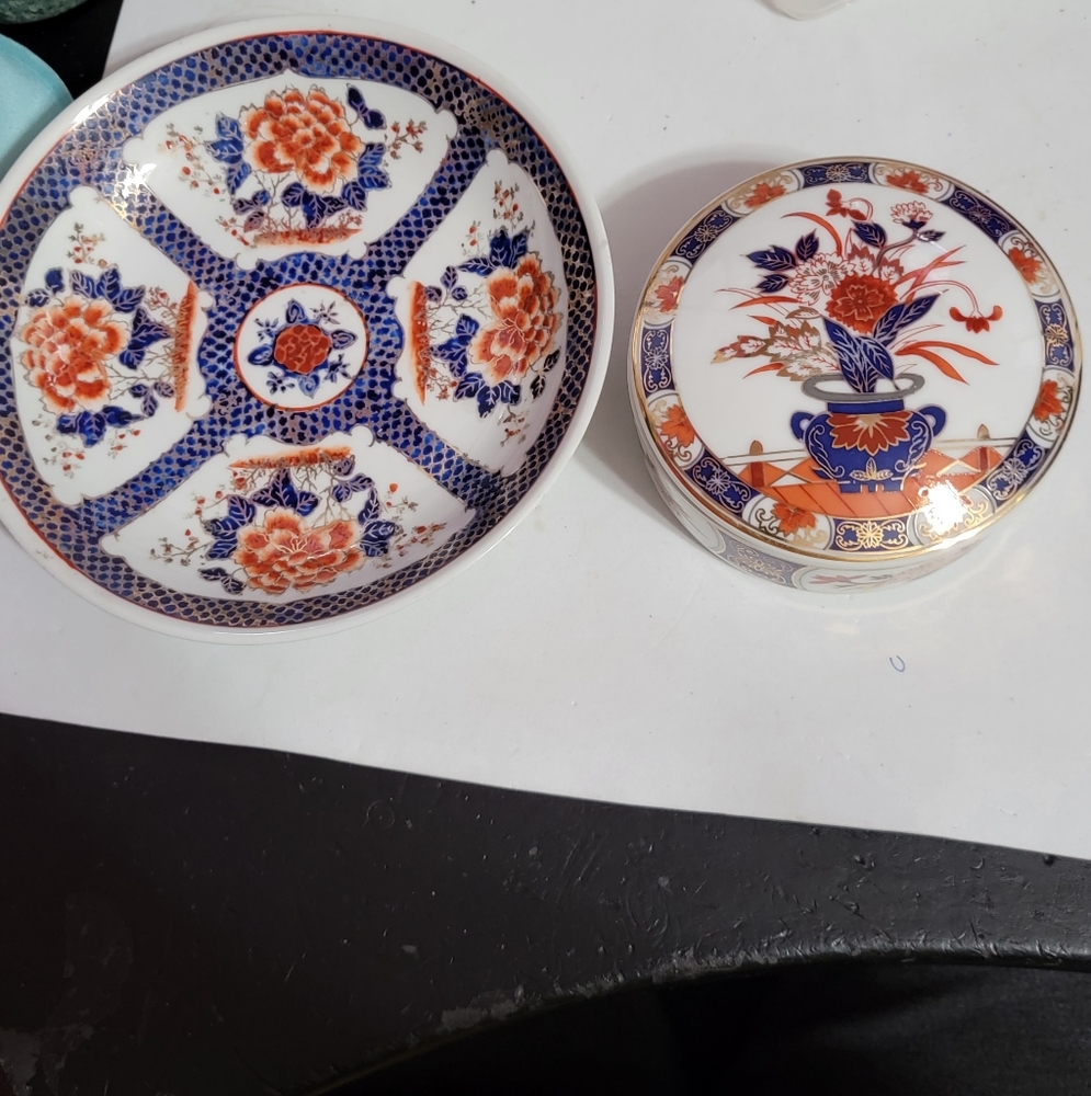 Stanley Japanese Porcelain Trinket Dish And Bowl Set Hand Decorated Hong Kong